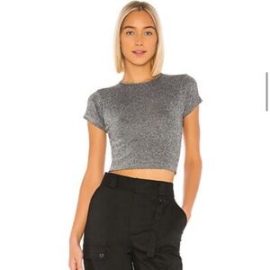 Superdown Shimmering Silver Crop Top